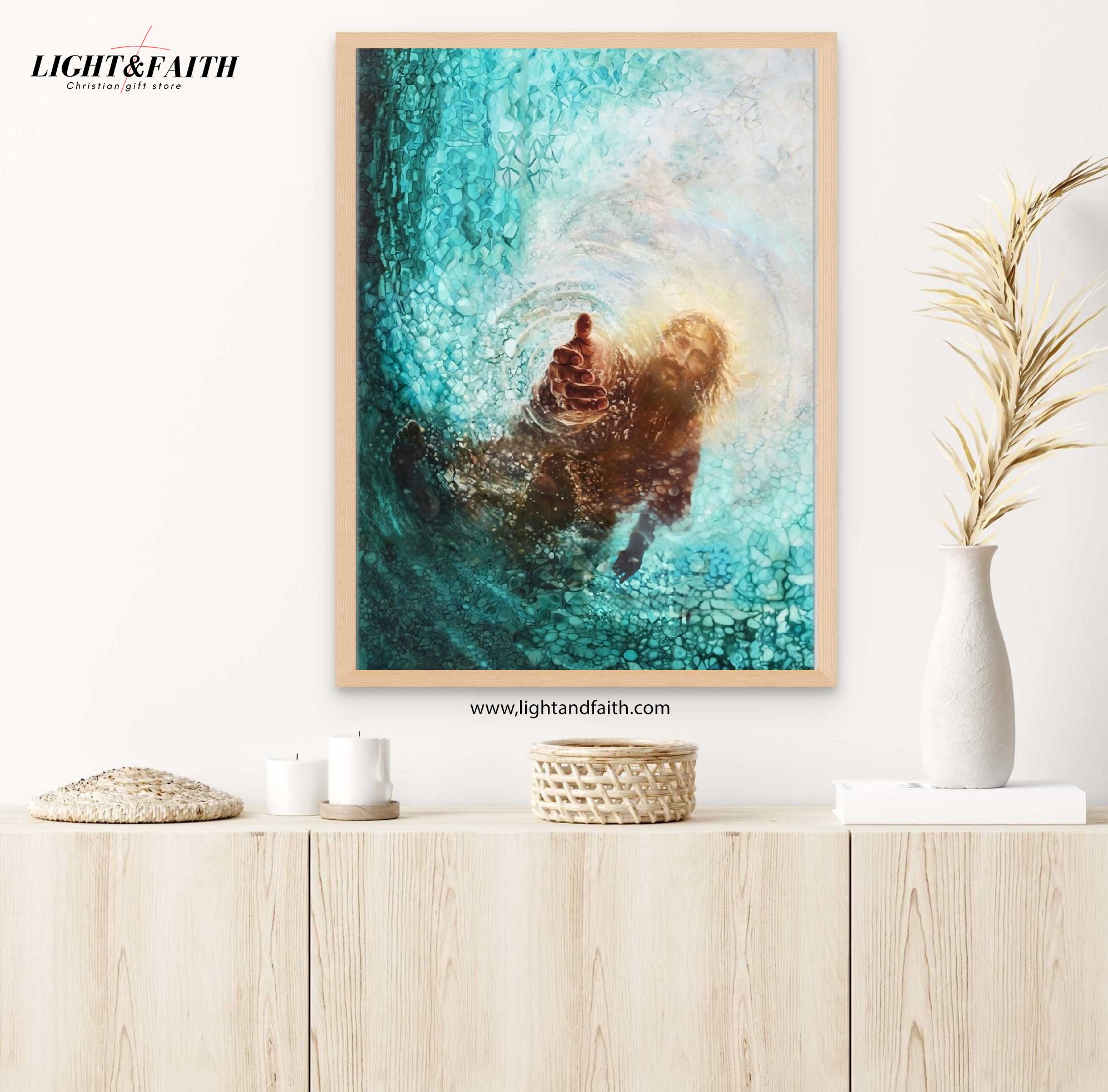 Hand of God Poster, Jesus Saves Peter Poster, Picture of Christ, Bible Art Poster
